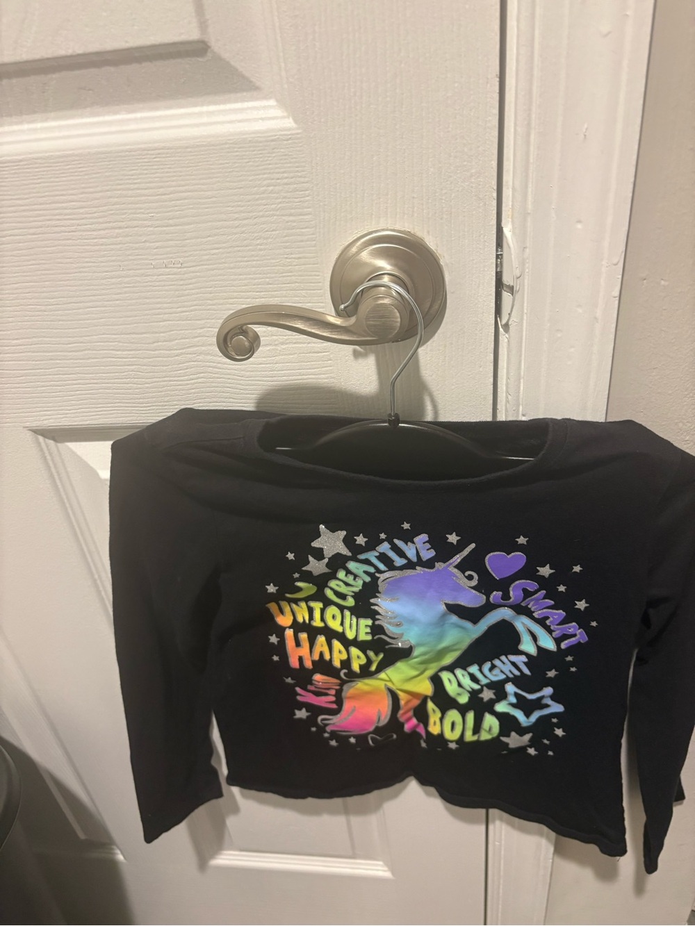 The Children's Place Black Long-Sleeve Unicorn Rainbow Graphic Tee